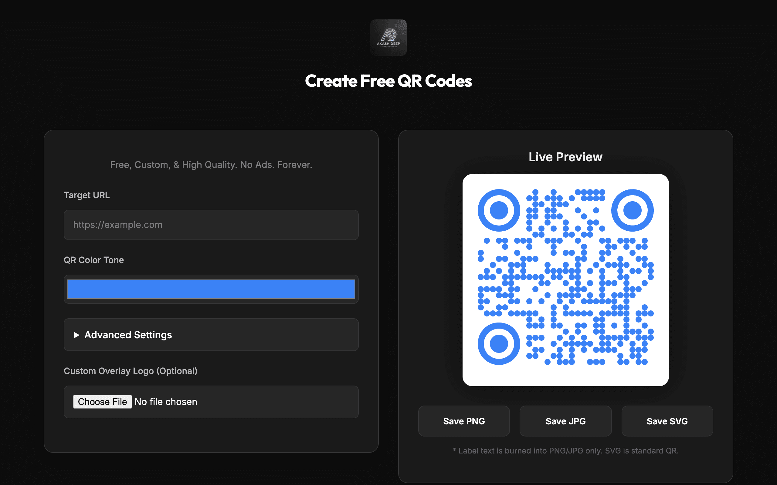 QR Code Generator Interface